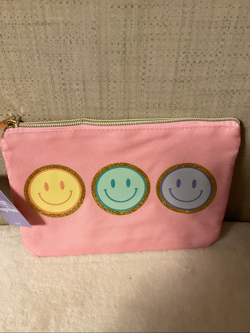 Pink Smiley Makeup Pouch - Cute Travel Cosmetic Case